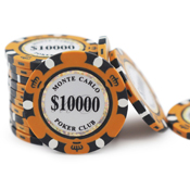 Monte Carlo 14 Gram Poker Chips - $10000 Sold by the Roll 25 pcs per Roll, montecarlo10k